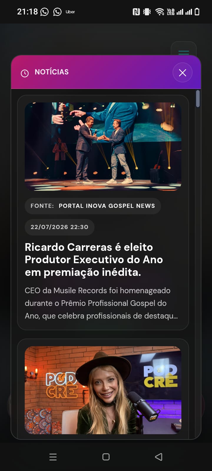 Notícias direto no aplicativo