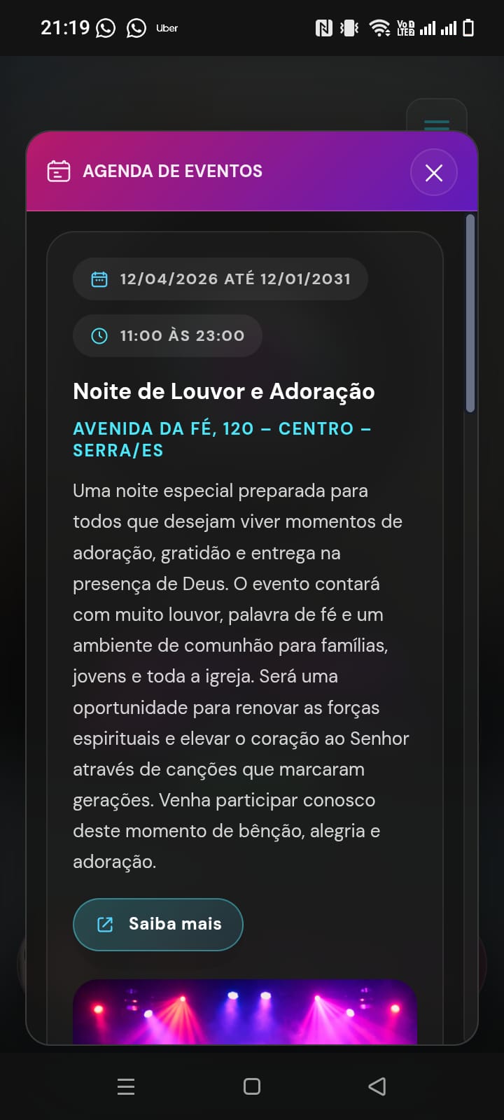 Agenda de eventos da rádio