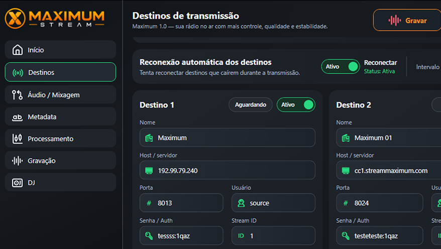 Transmita para diferentes destinos em uma única operação