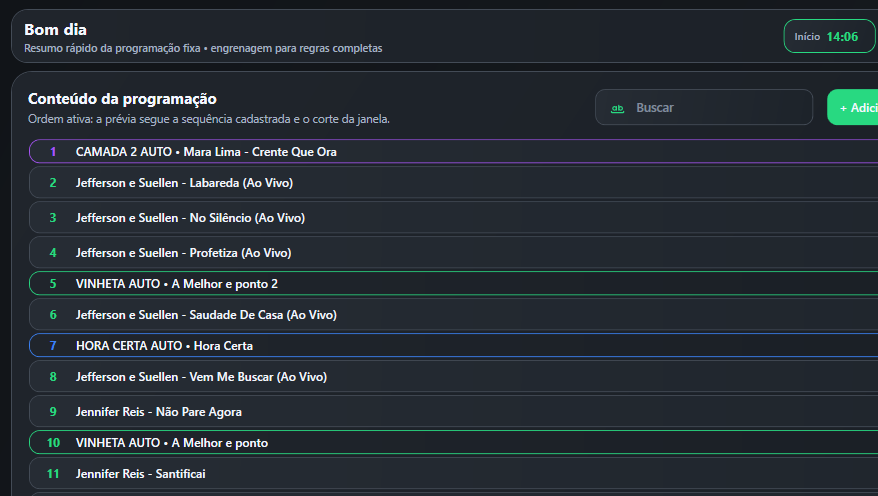 Uma programação diferente todos os dias, criada automaticamente